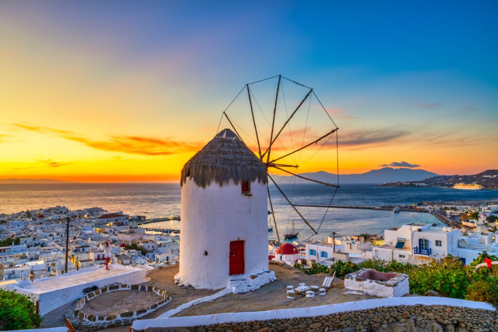 Mykonos famous windmills at Sunset 