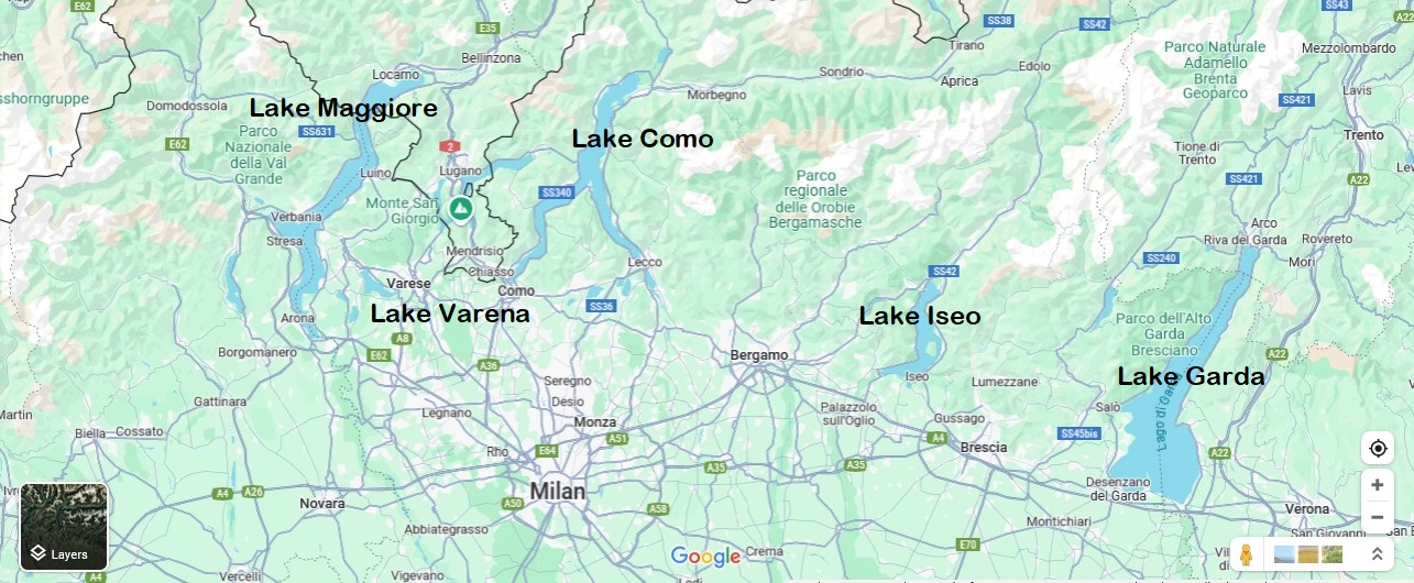 map layout of the italian lake district