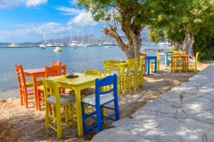 Tavernas all along the waterfron in ADAMAS 