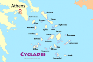 map of the cycladic islands of Greece
